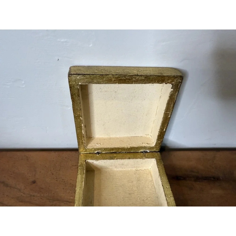 Vintage Handmade in Italy Gold Leaf Wood Trinket Jewelry Box Florentine